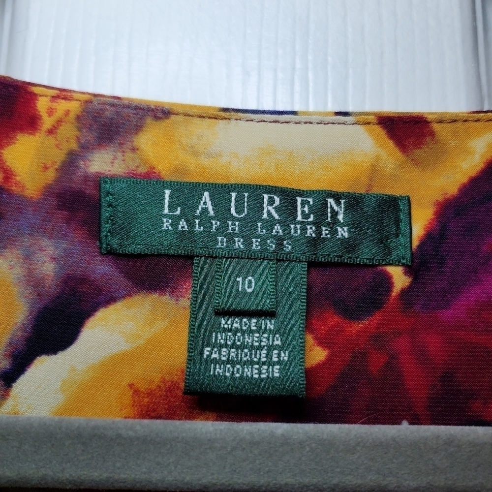 Lauren Ralph Lauren Womens 10 Floral Faux Wrap Jersey Knit Ruched Stretch  Dress - Picture 11 of 11